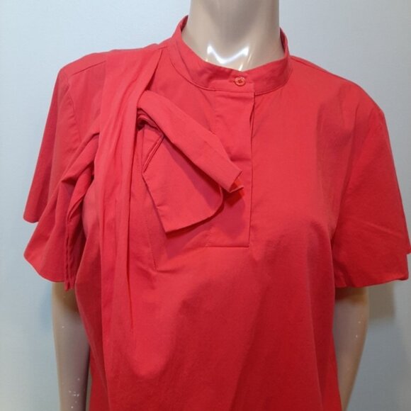 Eloquii Short Sleeve Popover Blouse Womens Plus Size 18 Red Pleated Bow Top - Picture 2 of 14